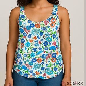 French Connection Blue Green Ditsy Floral Print 6 Cottagecore Romantic Boho Top